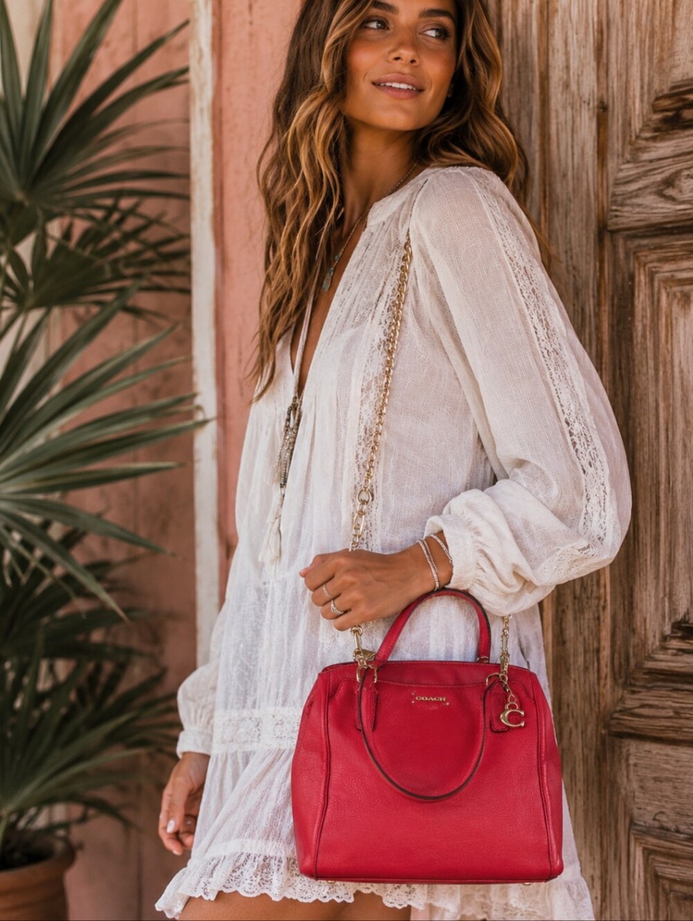 Coach Madison Leather Minetta Satchel Crossbody Bag Red Gold Hardware